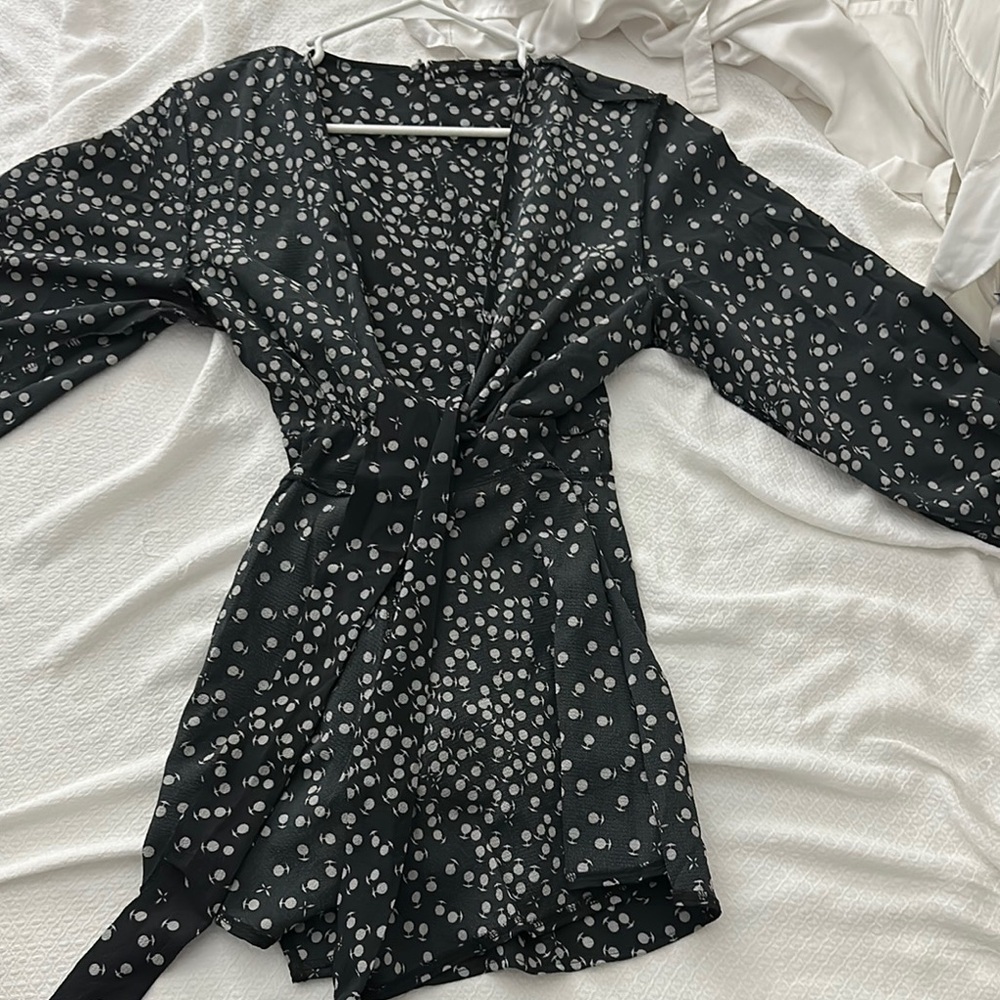 Black & White Polka Dot Wrap Dress (Romper)